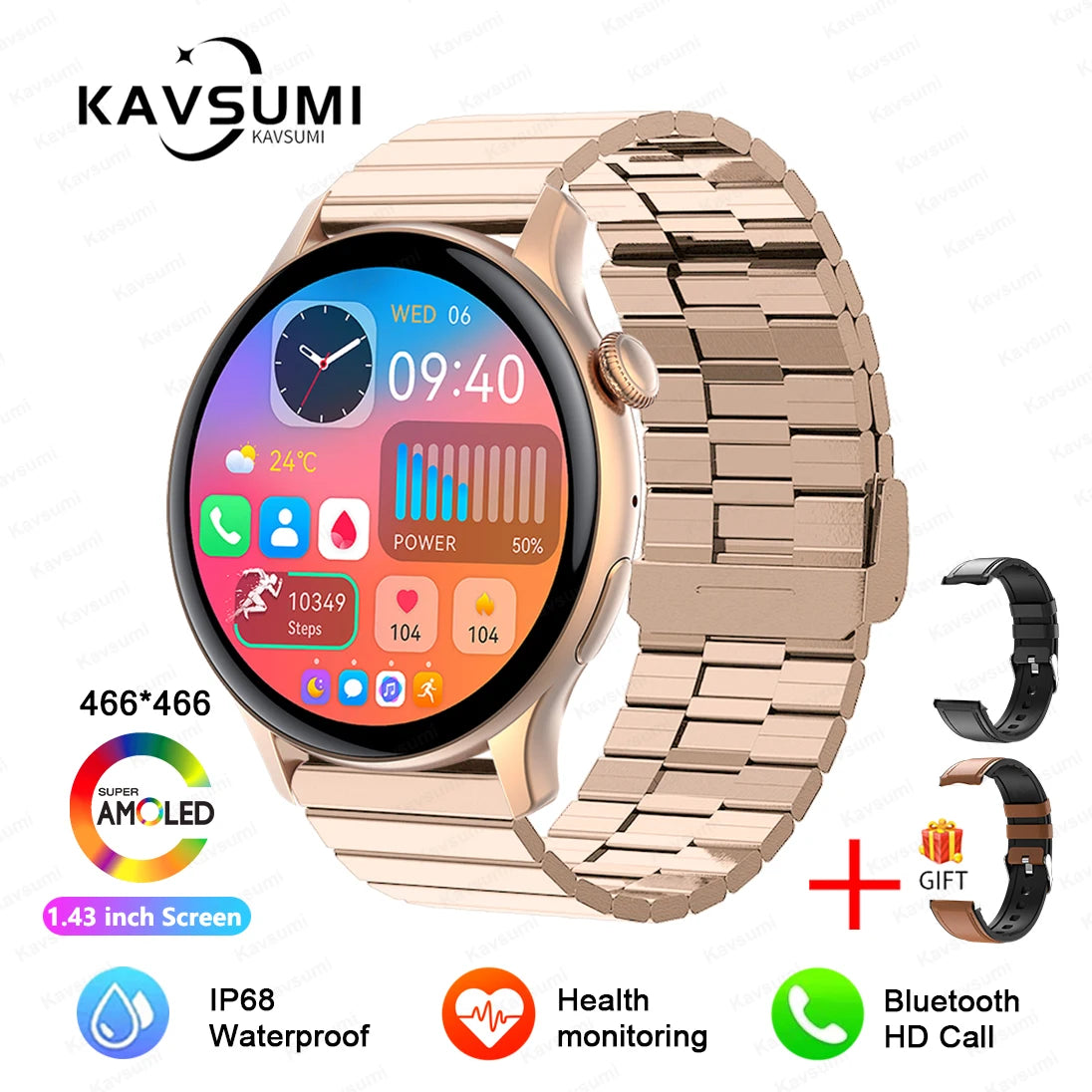 Ladies Smart Watch Amoled HD GPS Track Sports Heart Rate Bluetooth