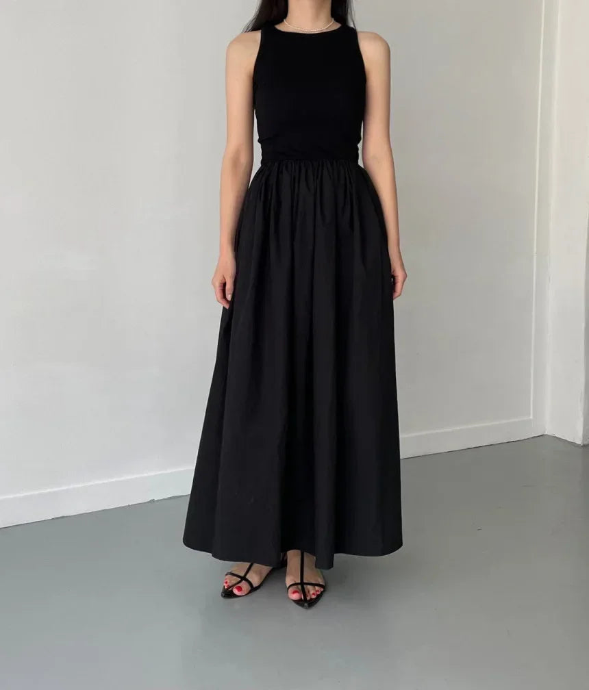Women's Summer Simple Elegant Black Long Dress