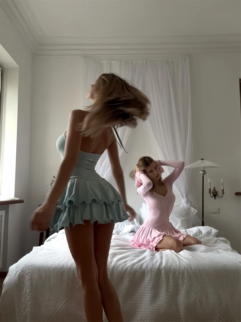 Women's A-Line Bodycon Mini Dress Ruffle Hem V-Neck Asymmetrical Buttons Long Sleeve Short Dress