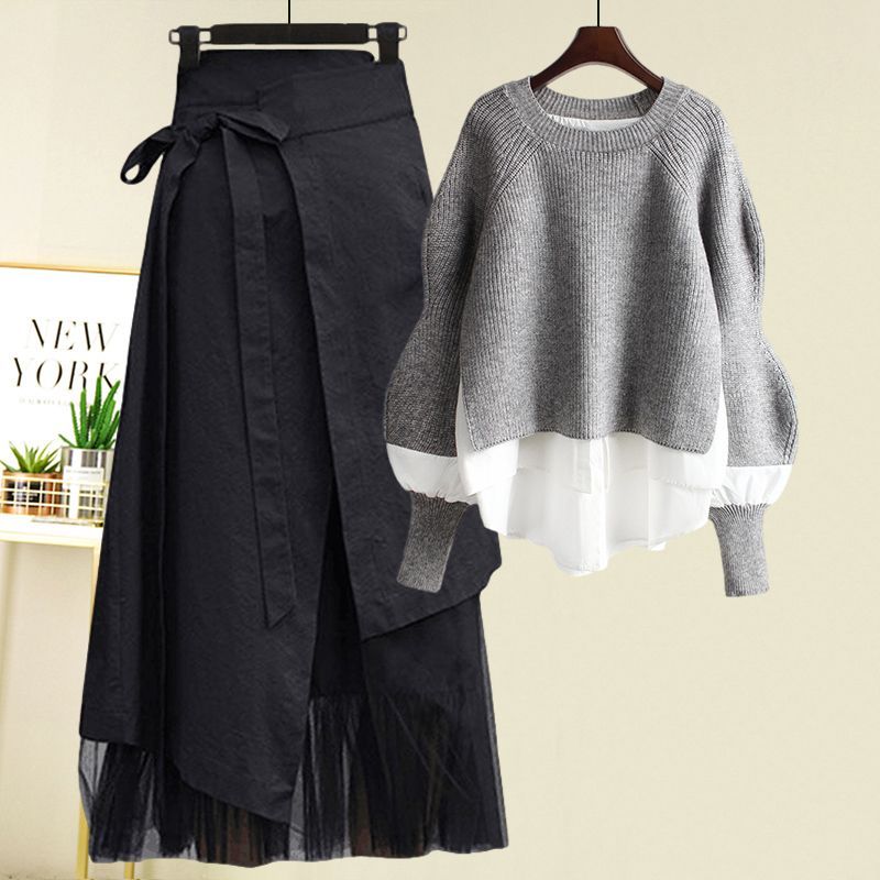 Women's Spring Autumn New Fashion  Two Piece Knit Sweater+Strap