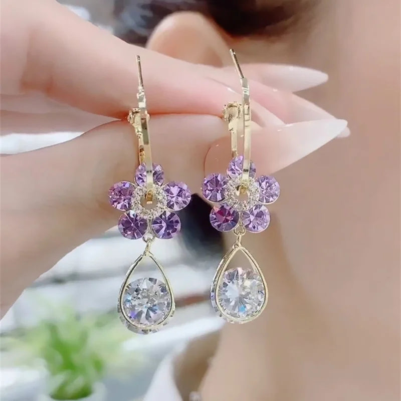 Women's Zircon Flower Hoop Earrings