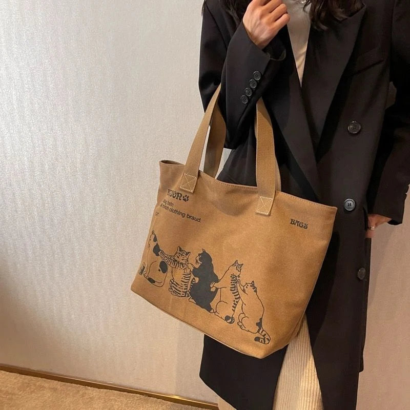 Women's Fashionable Canvas Tote Bag Spacious Durable Shoulder Bag