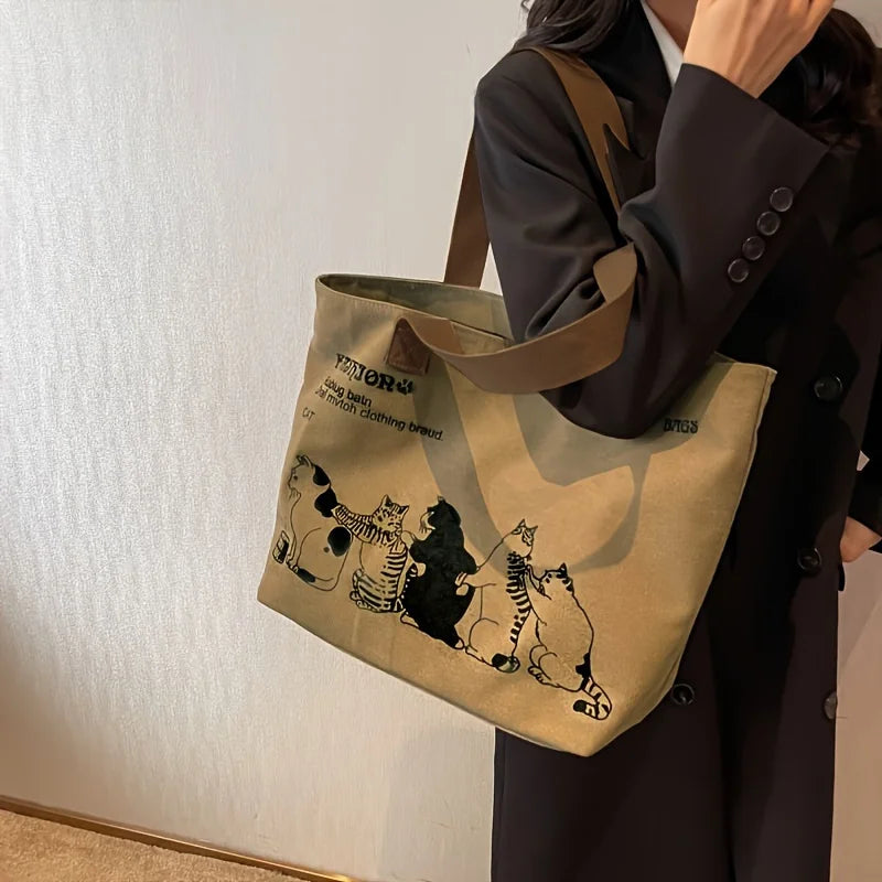 Women's Fashionable Canvas Tote Bag Spacious Durable Shoulder Bag