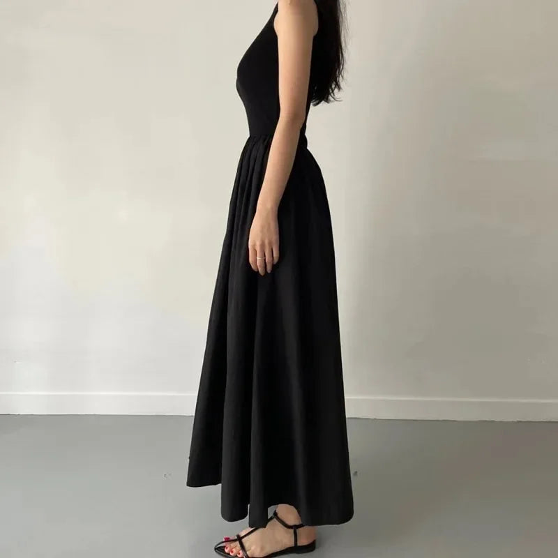 Women's Summer Simple Elegant Black Long Dress