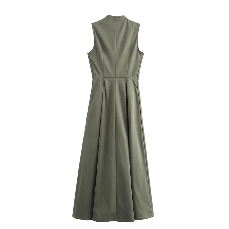 Woman Pleated Sleeveless Bodycon Summer Dress