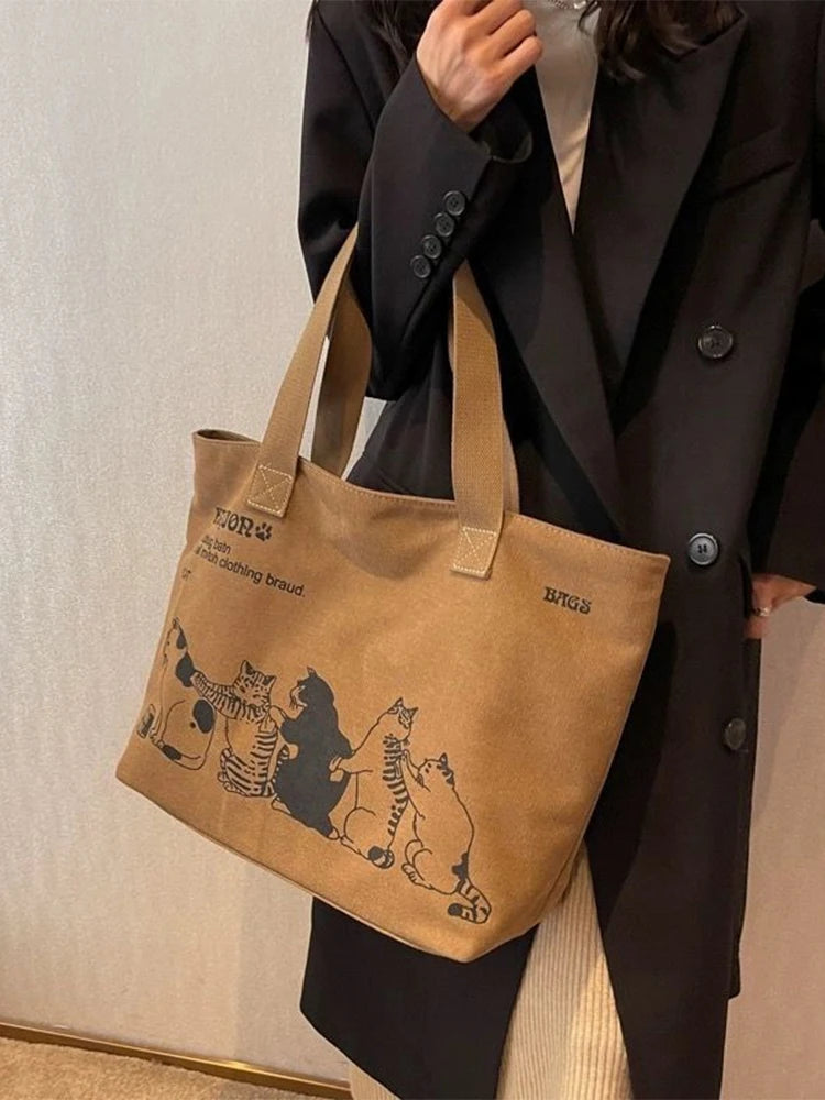 Women's Fashionable Canvas Tote Bag Spacious Durable Shoulder Bag