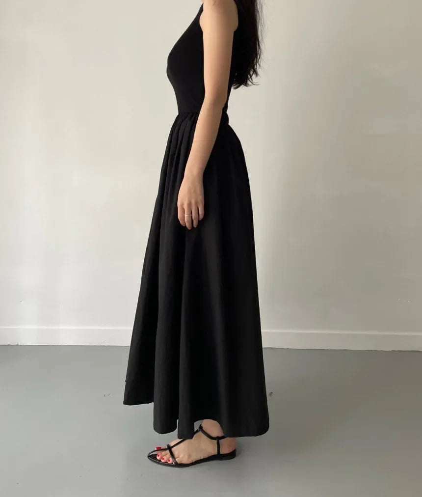 Women's Summer Simple Elegant Black Long Dress