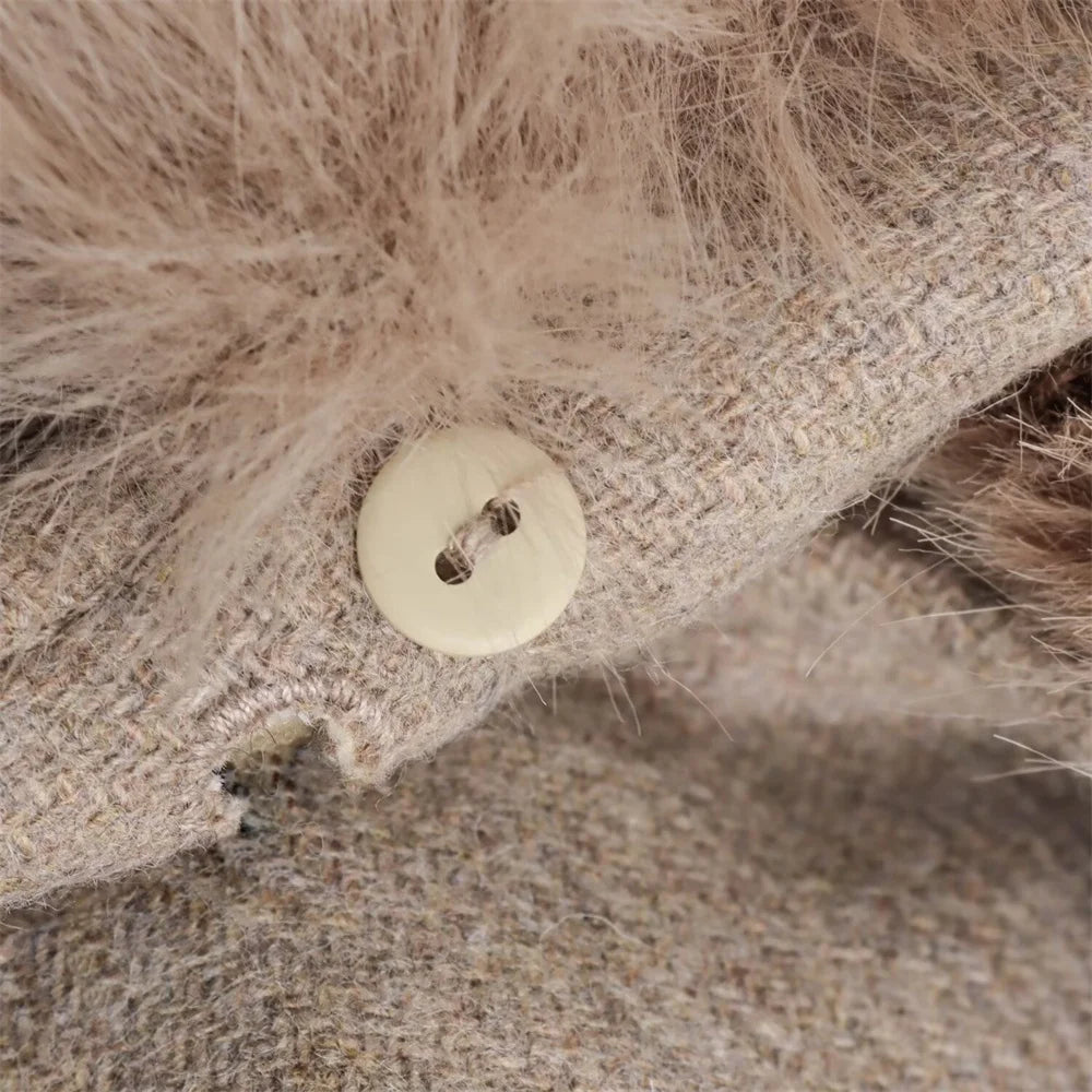 Women's Belt Warm Fur Collar Coat