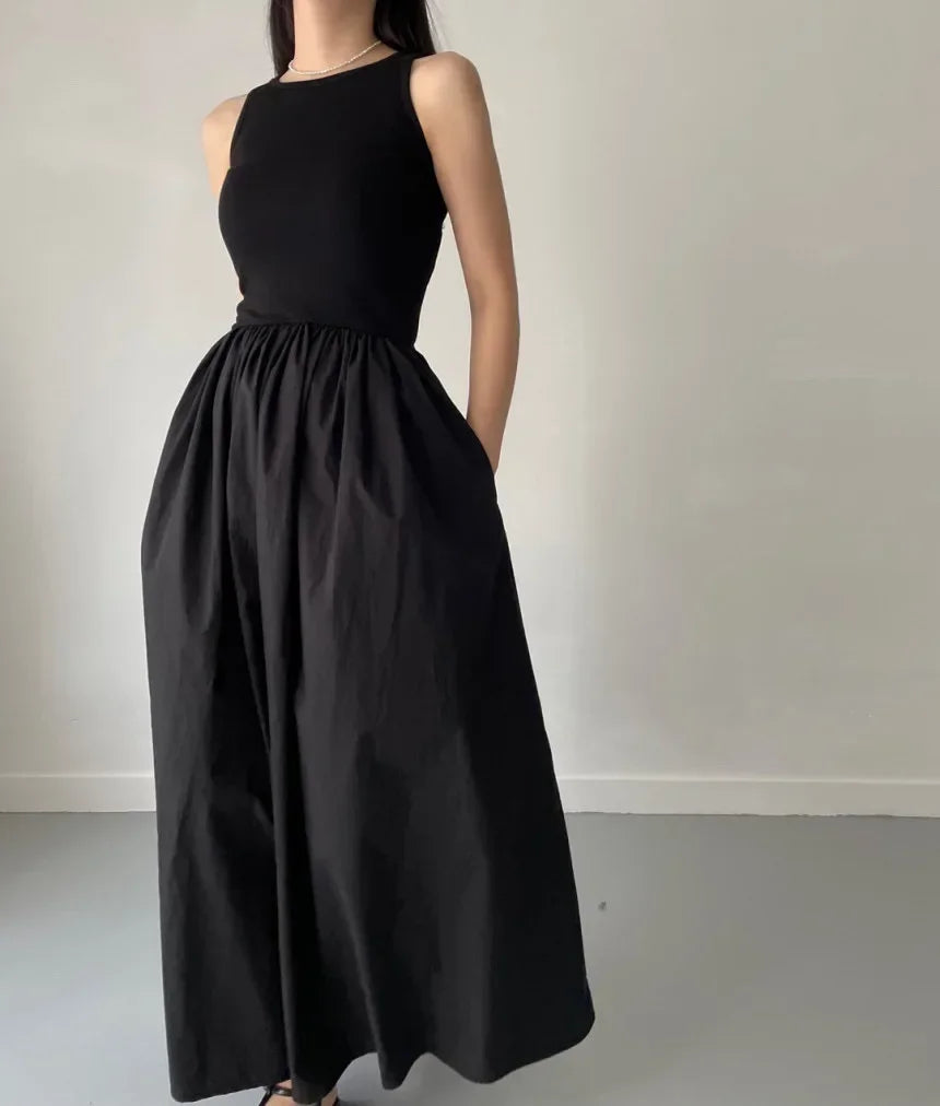 Women's Summer Simple Elegant Black Long Dress