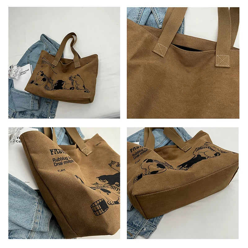 Women's Fashionable Canvas Tote Bag Spacious Durable Shoulder Bag