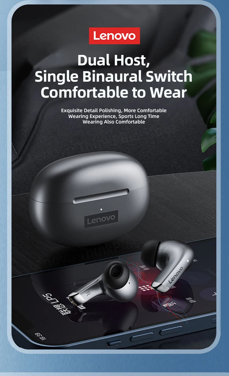 Choice Lenovo LP5 Wireless Bluetooth Earbuds HiFi Music Earphone with Mic Headphones Sports Waterproof Headset Business Type-c