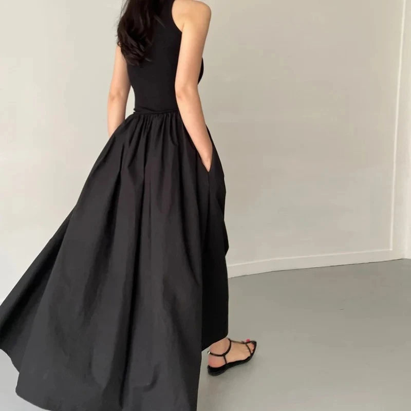 Women's Summer Simple Elegant Black Long Dress