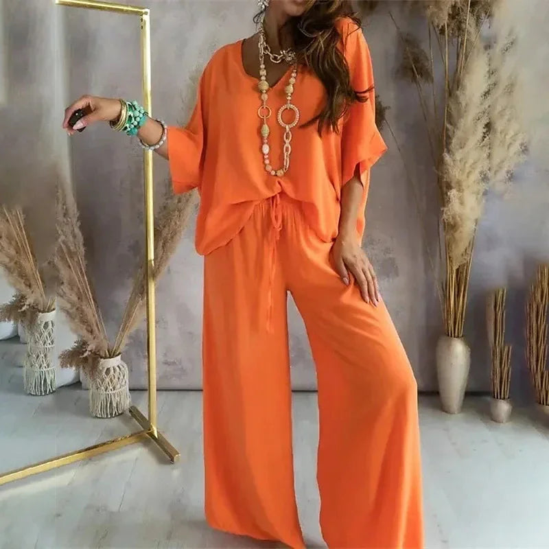 Women's Elegant Loose High Waist Plus Size  Two Piece Set