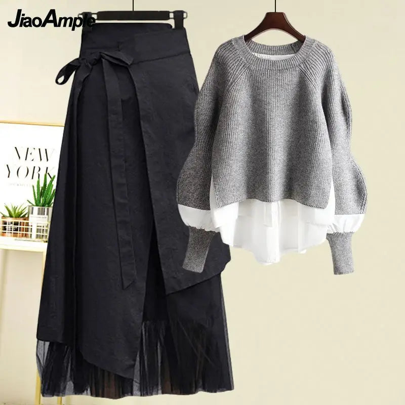 Women's Spring Autumn New Fashion  Two Piece Knit Sweater+Strap