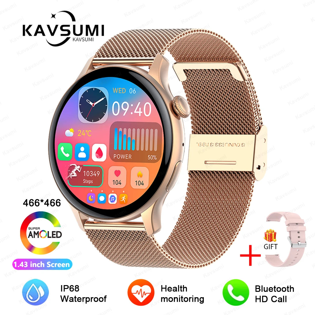 Ladies Smart Watch Amoled HD GPS Track Sports Heart Rate Bluetooth