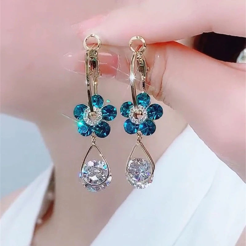 Women's Zircon Flower Hoop Earrings