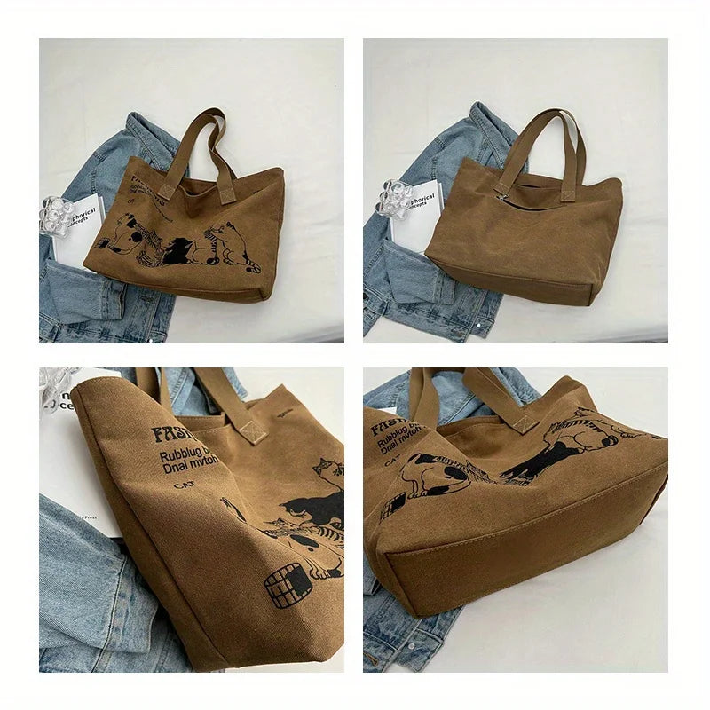 Women's Fashionable Canvas Tote Bag Spacious Durable Shoulder Bag