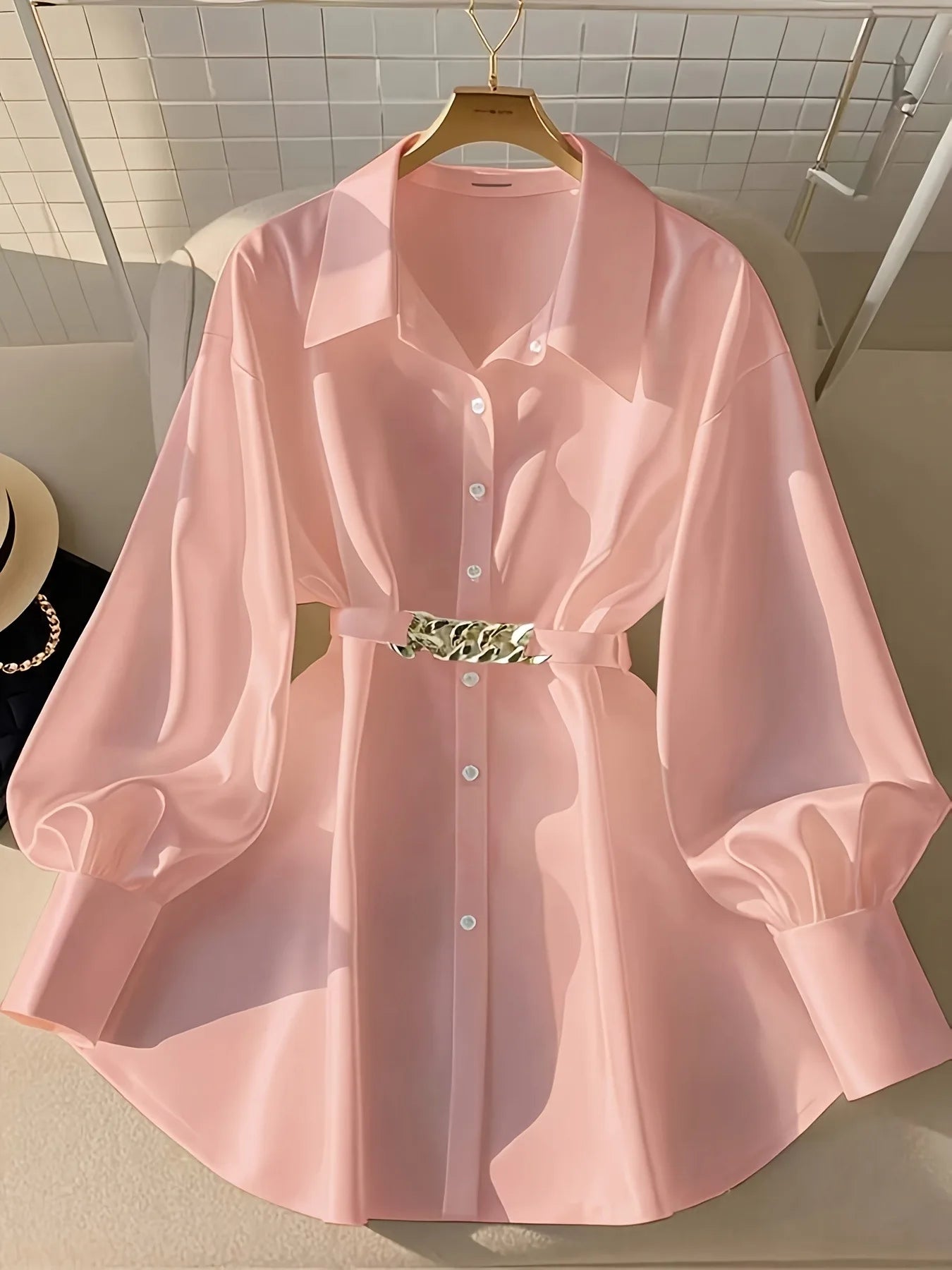 Women's Cinched Waist Blouse: White Shirt