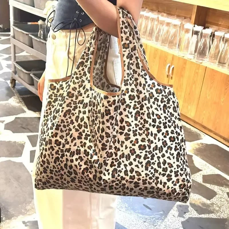 Women's Large Capacity Leopard Print Hand Shopping Bag