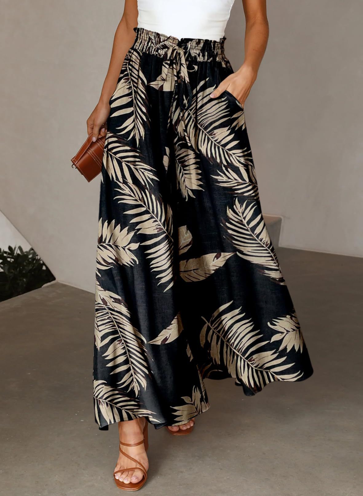 Flowers Printed Wide-leg Trousers Summer Casual Straight Pants For Women Beach Clothing